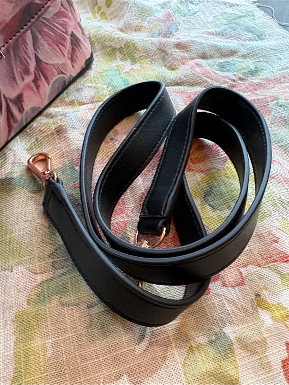 Ted Baker Black Satchel with Pink Floral Print and Rose Gold Hardware like new - Picture 10 of 13